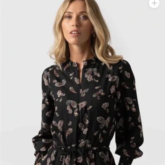 Saint + Sofia Olivia Zip Up Midi‎ Dress Kashmir Paisley LS Smocked size 12 NWT - Picture 2 of 9